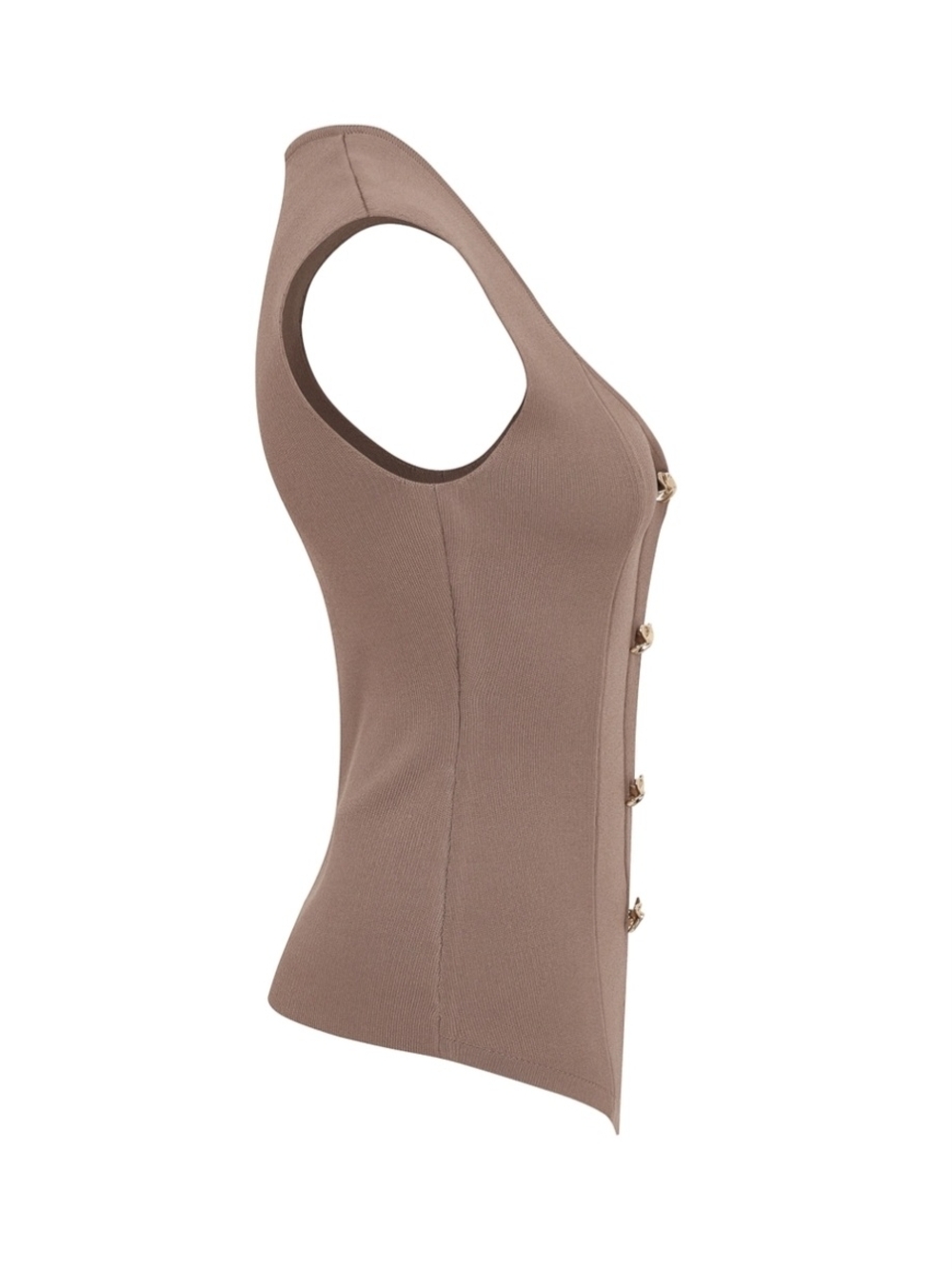 #97954 🛑S,M,L HIGH END Heart Shape Mocha Knit Top with Gold Accent Button - Picture 3 of 4